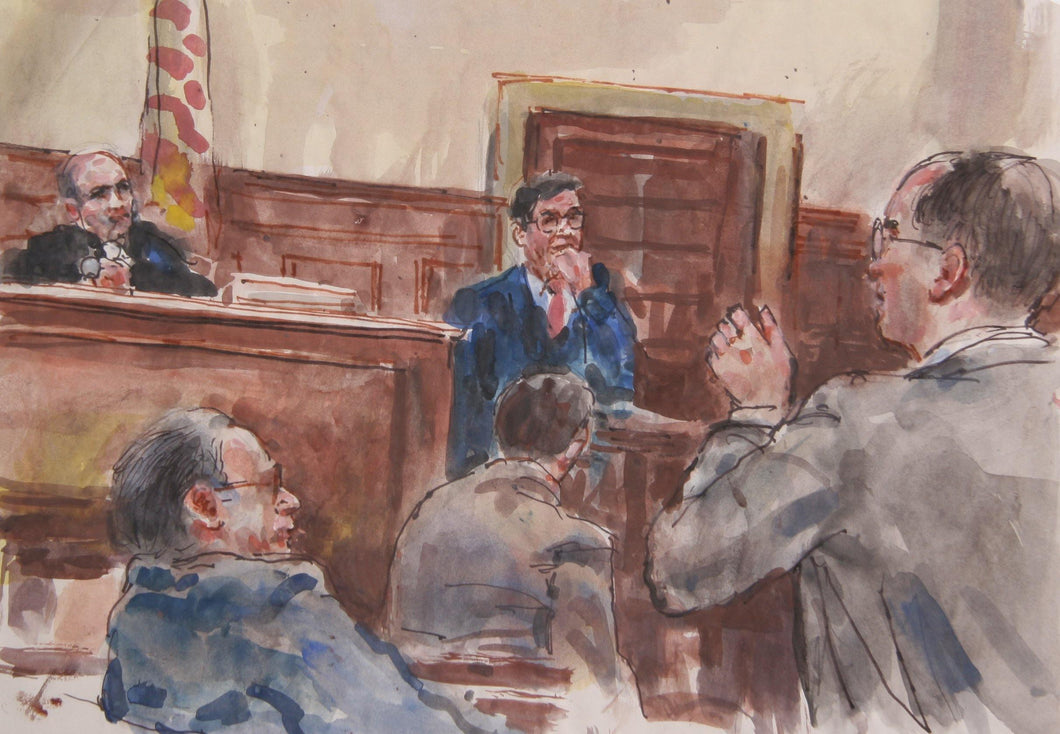 Untitled - Five Figures, Man on the Stand with Hand on Chin Watercolor | Marshall Goodman,{{product.type}}