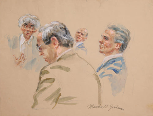 Untitled - Four Figures, Unfinished Green Jacket Watercolor | Marshall Goodman,{{product.type}}