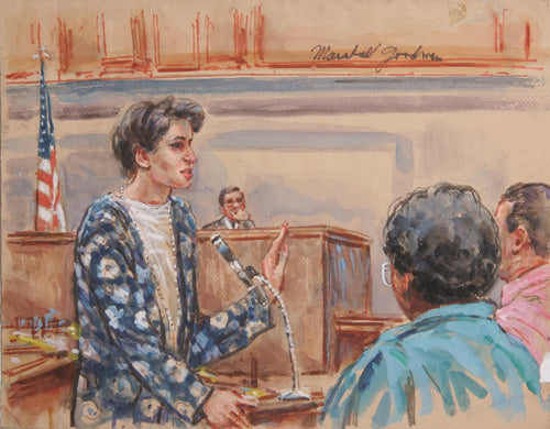 Untitled - Four Figures - Woman in Blue Dress Watercolor | Marshall Goodman,{{product.type}}