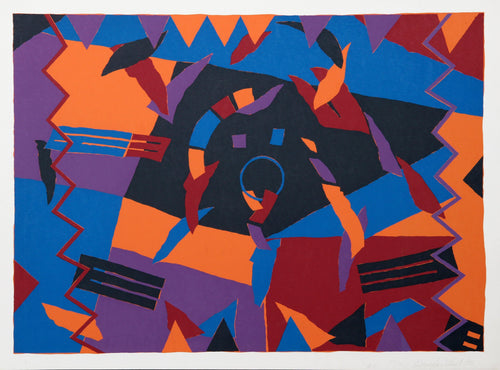 Untitled - Geometric Orange and Blue Screenprint | Douglas Leichter,{{product.type}}