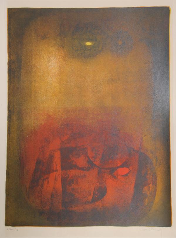 Untitled - Gold and Red Abstract Lithograph | Lebadang (aka Hoi),{{product.type}}