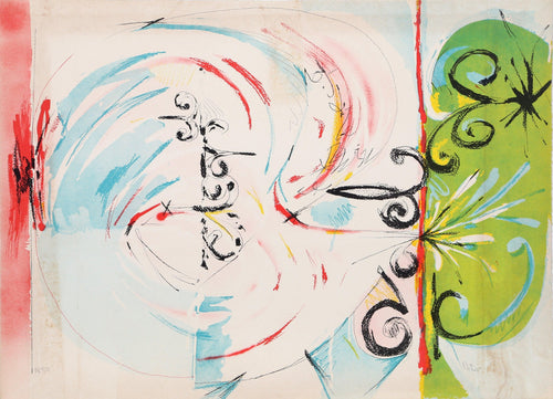 Untitled - Green Face Blowing Smoke Lithograph | Dimitri Petrov,{{product.type}}