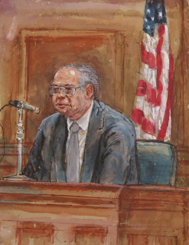 Untitled - Man with glasses speaking into microphone Watercolor | Marshall Goodman,{{product.type}}
