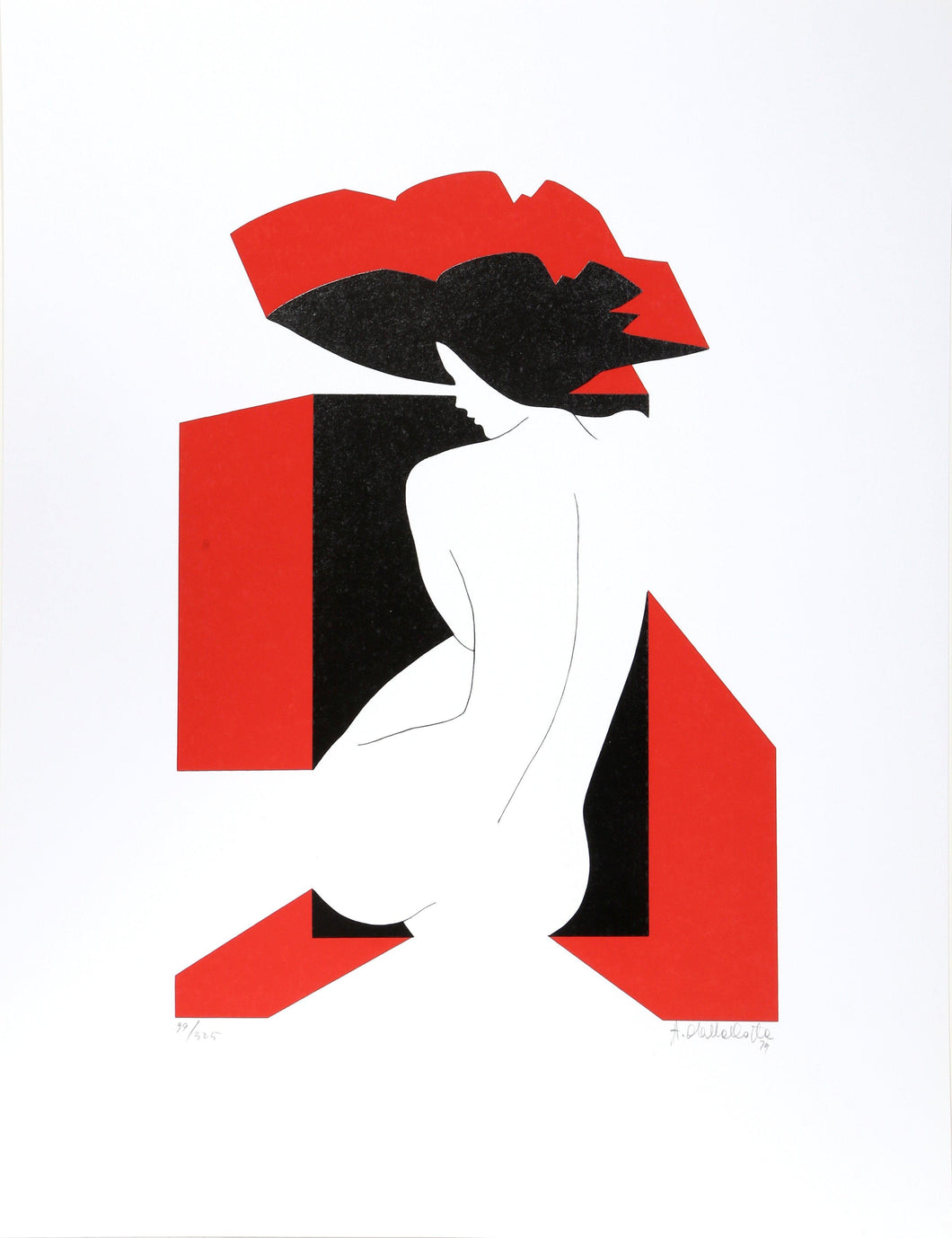 Untitled - Nude in Red Hat Lithograph | Amleto Dalla Costa,{{product.type}}