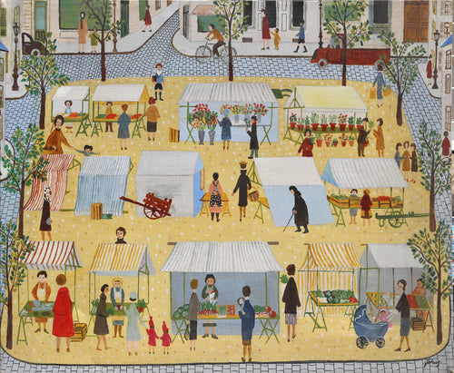 Untitled - People in Yellow City Acrylic | Unknown Artist,{{product.type}}