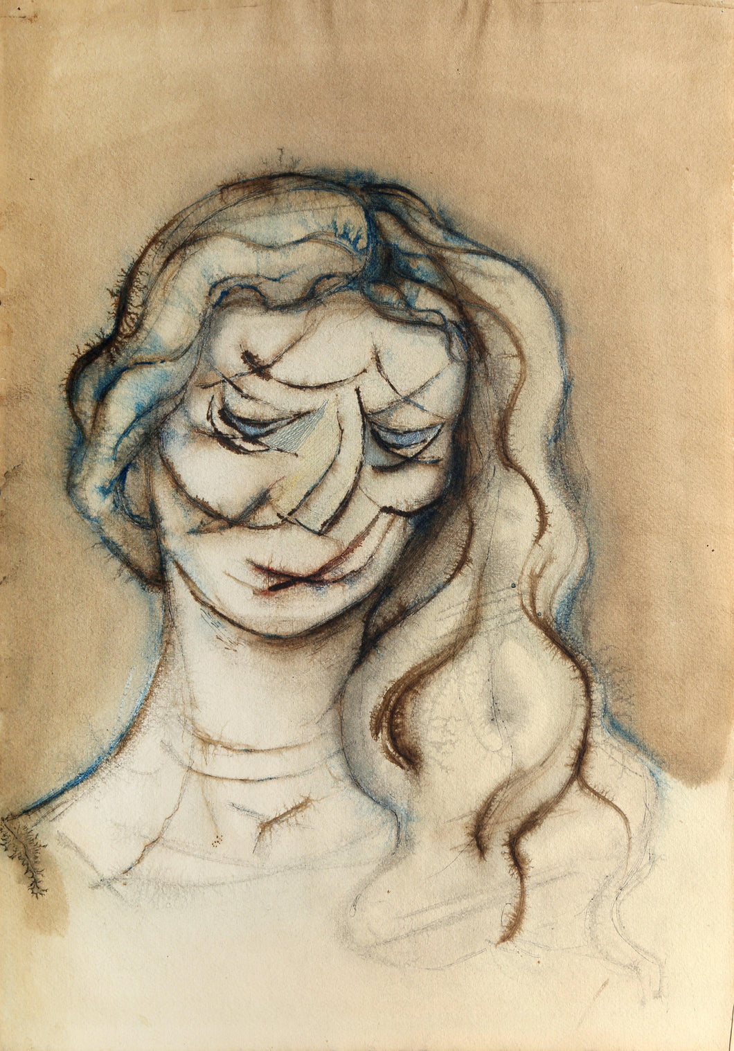 Untitled Portrait of a Woman Watercolor | Benjamin Benno,{{product.type}}