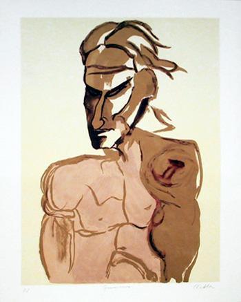 Untitled - Portrait of Man with Monkey Lithograph | Vick Vibha,{{product.type}}