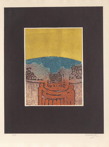 Untitled - Red Abstract with Seascape Etching | Arun Bose,{{product.type}}