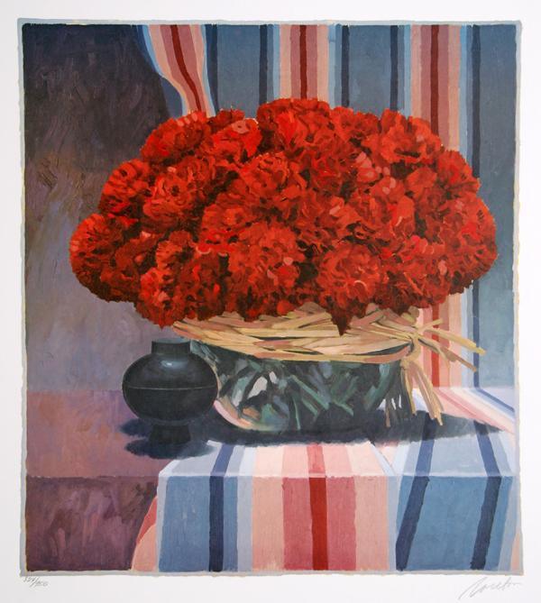 Untitled - Red Floral Arrangement II Lithograph | Jennifer Carlton,{{product.type}}