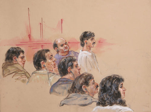Untitled - Seven Figures, Wearing Earpieces Watercolor | Marshall Goodman,{{product.type}}