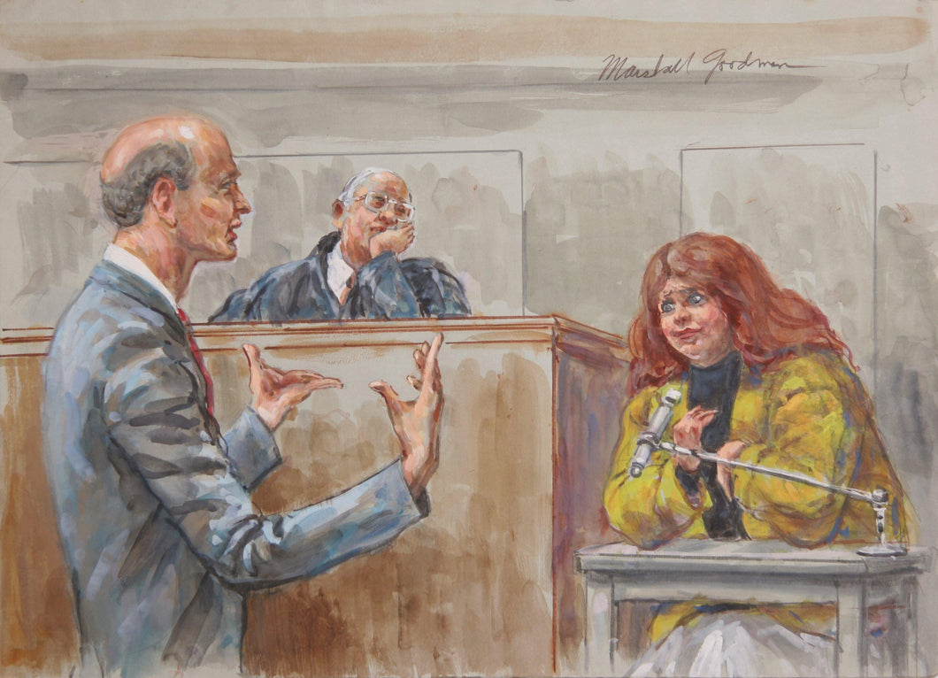 Untitled - Three Figures - Expressive Lawyer, Bored Judge, Witness Watercolor | Marshall Goodman,{{product.type}}