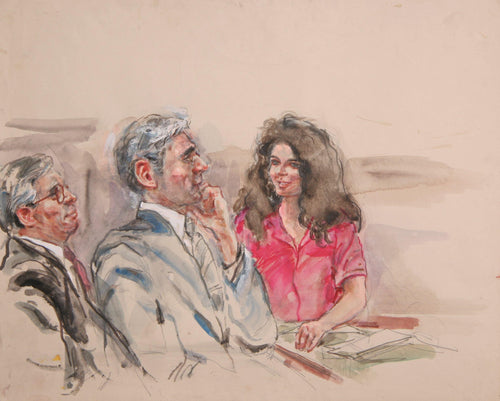 Untitled - Three Figures, Woman in Bright Fuscha Shirt Watercolor | Marshall Goodman,{{product.type}}