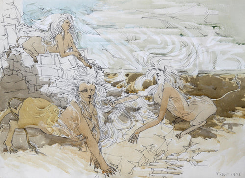 Untitled - Three Sphinxes Watercolor | Dimitri Petrov,{{product.type}}