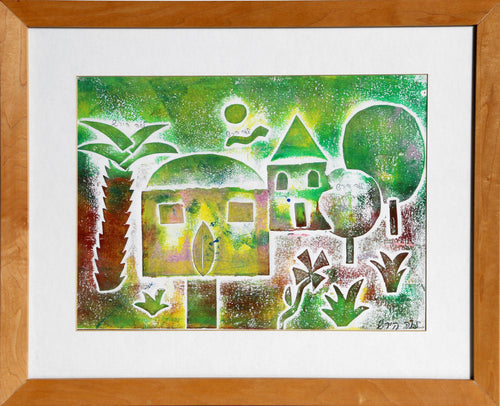 Untitled - Tropical Village Woodcut | Nitzen Mirotznik,{{product.type}}