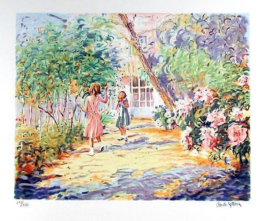Untitled - Two Girls Playing in Garden Lithograph | Claude Fossoux,{{product.type}}