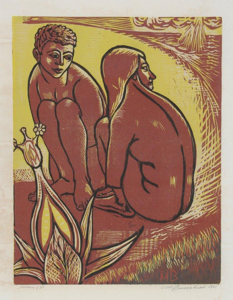 Untitled - Two Nudes by the Beach Woodcut | Martin Barooshian,{{product.type}}