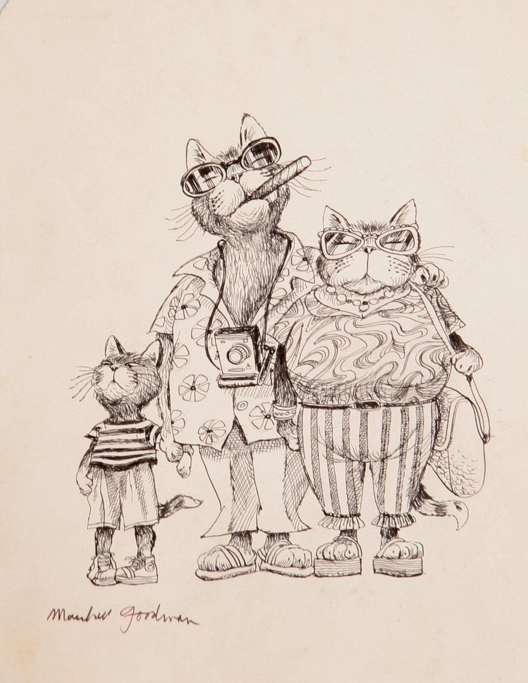 Vacationing Cat Family Ink | Marshall Goodman,{{product.type}}