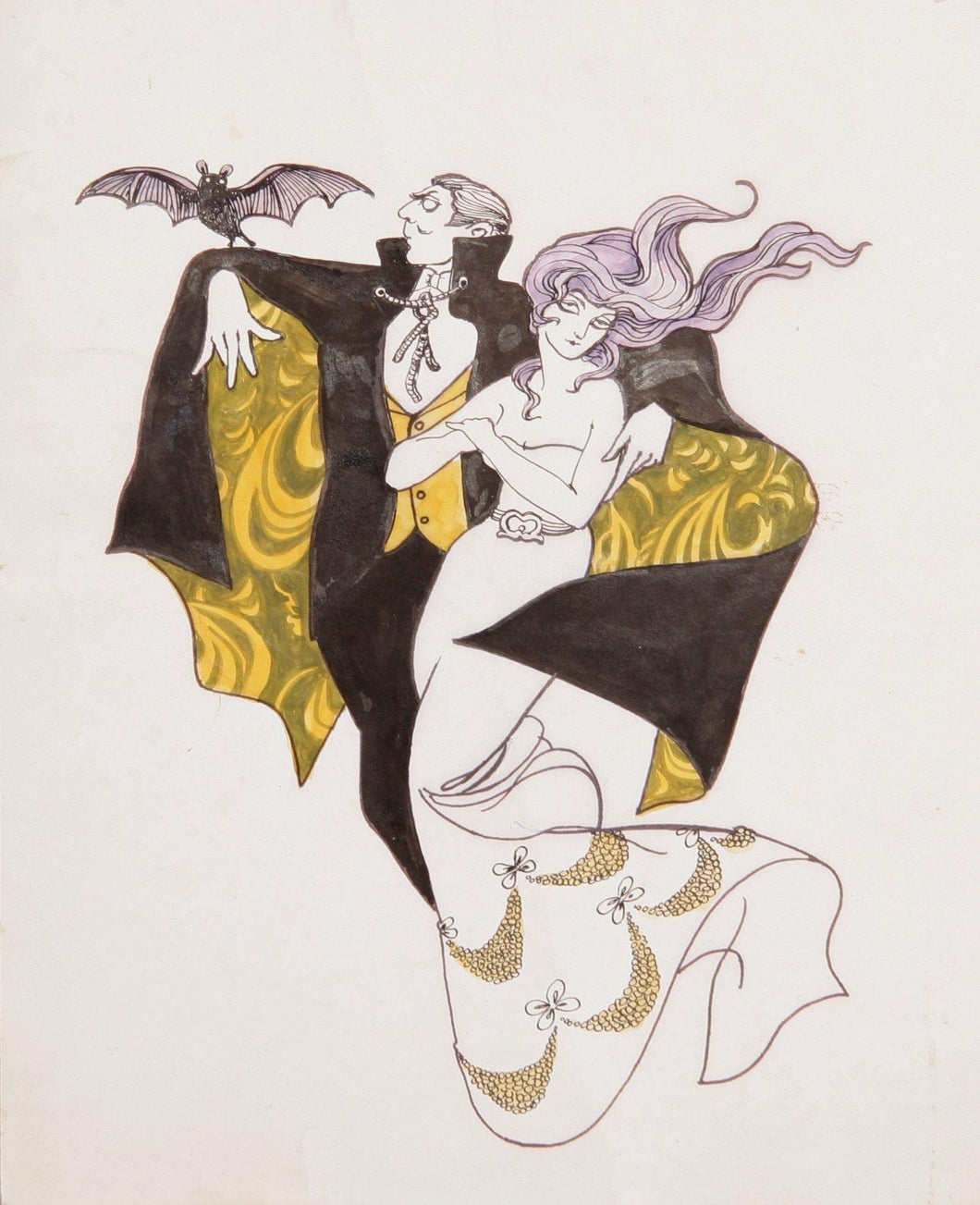 Vampire and Woman in Cape Watercolor | Marshall Goodman,{{product.type}}