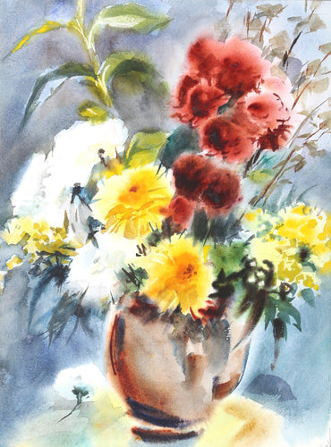 Vase of Flowers (P3.18) Watercolor | Eve Nethercott,{{product.type}}