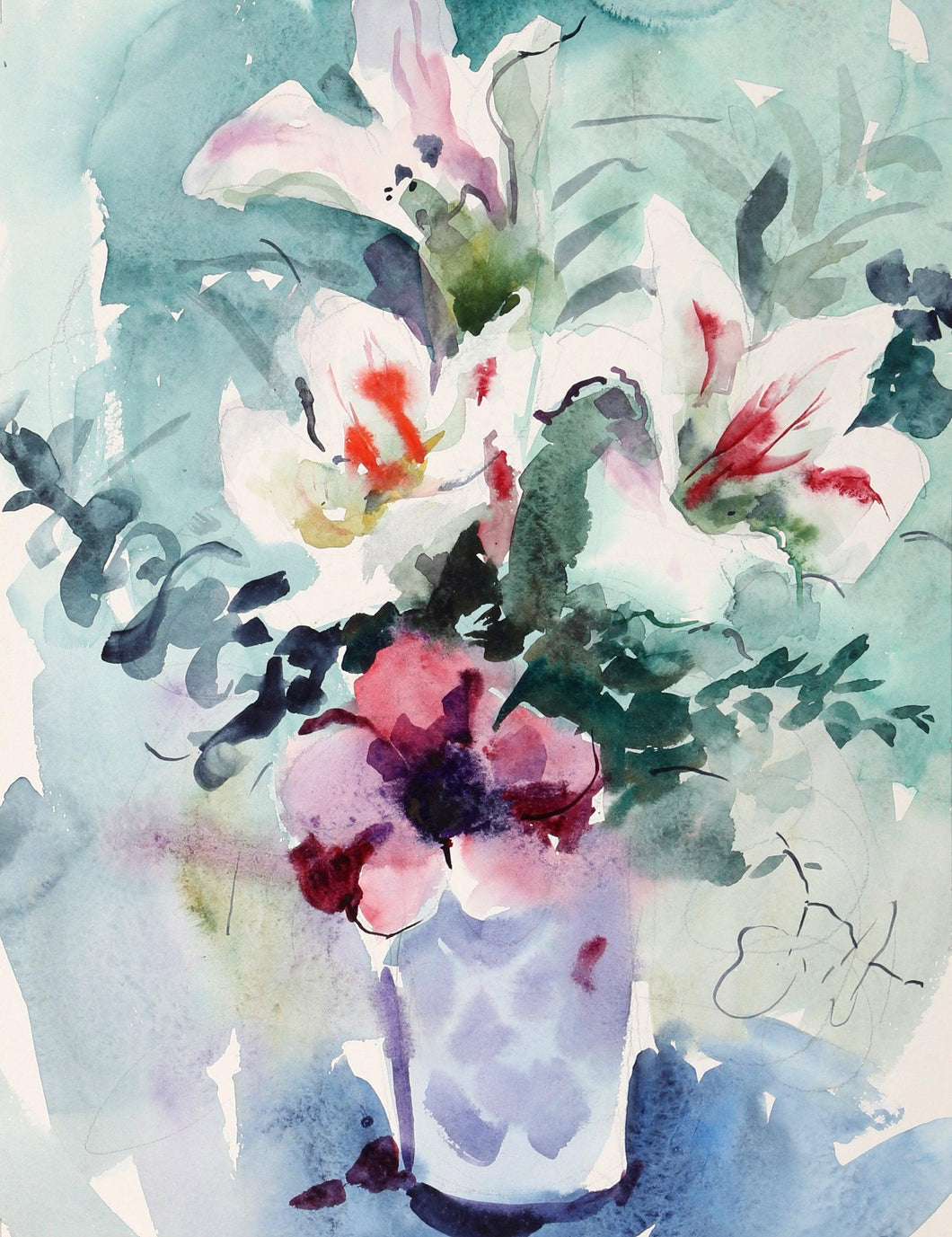 Vase of Flowers (P3.25) Watercolor | Eve Nethercott,{{product.type}}