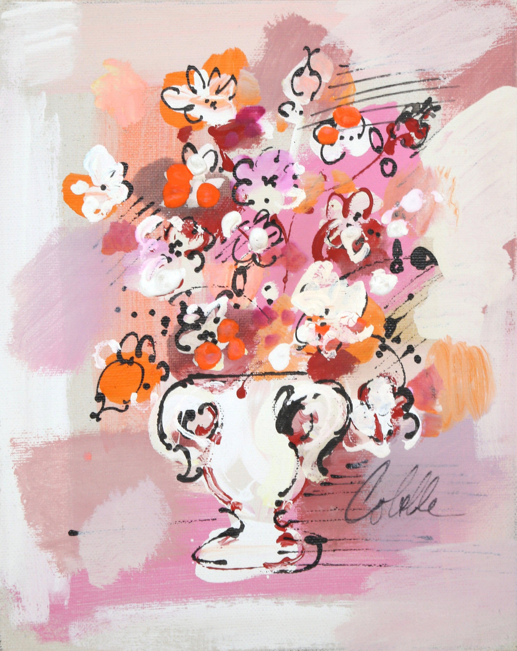 Vase of Flowers (Pink and Orange) Acrylic | Charles Cobelle,{{product.type}}