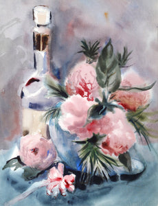 Vase of Pink Flowers (P3.22) Watercolor | Eve Nethercott,{{product.type}}