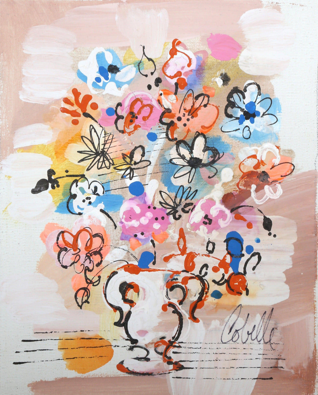 Vase with Flowers (Blue and Orange) Acrylic | Charles Cobelle,{{product.type}}
