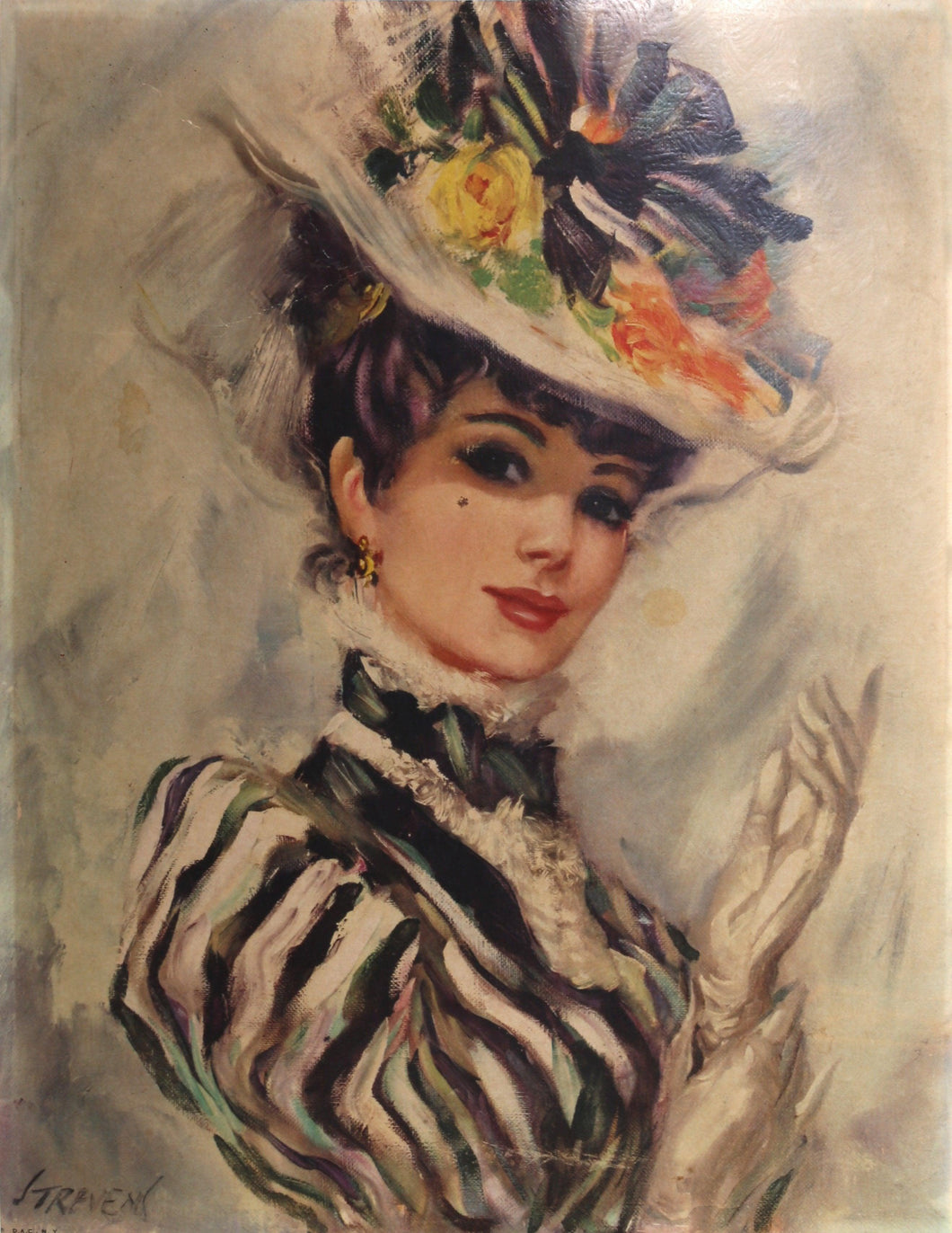 Victorian Woman in Floral Hat Poster | John Strevens,{{product.type}}