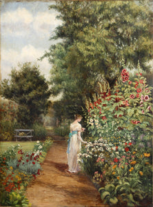 Victorian Woman in Garden Oil | Unknown Artist,{{product.type}}