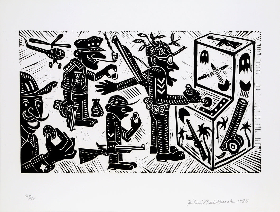 Video Gaming Central America Woodcut | Richard Mock,{{product.type}}