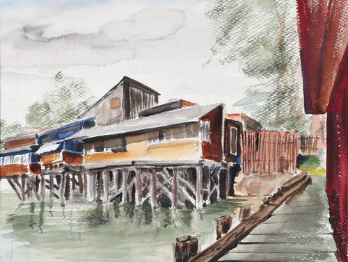 View of House from Docks (P2.60) Watercolor | Eve Nethercott,{{product.type}}