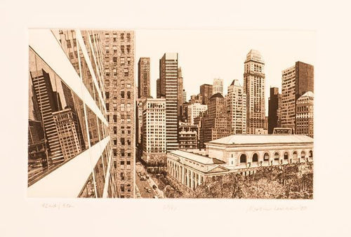 View of the New York Public Library at Bryant Park Etching | Martin Levine,{{product.type}}