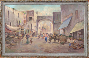 Village Market Scene Oil | A. Colucci,{{product.type}}