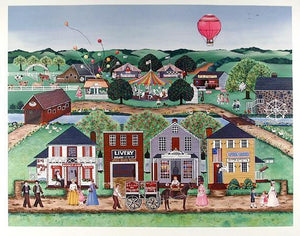 Village with Carousel Lithograph | Delcroy,{{product.type}}