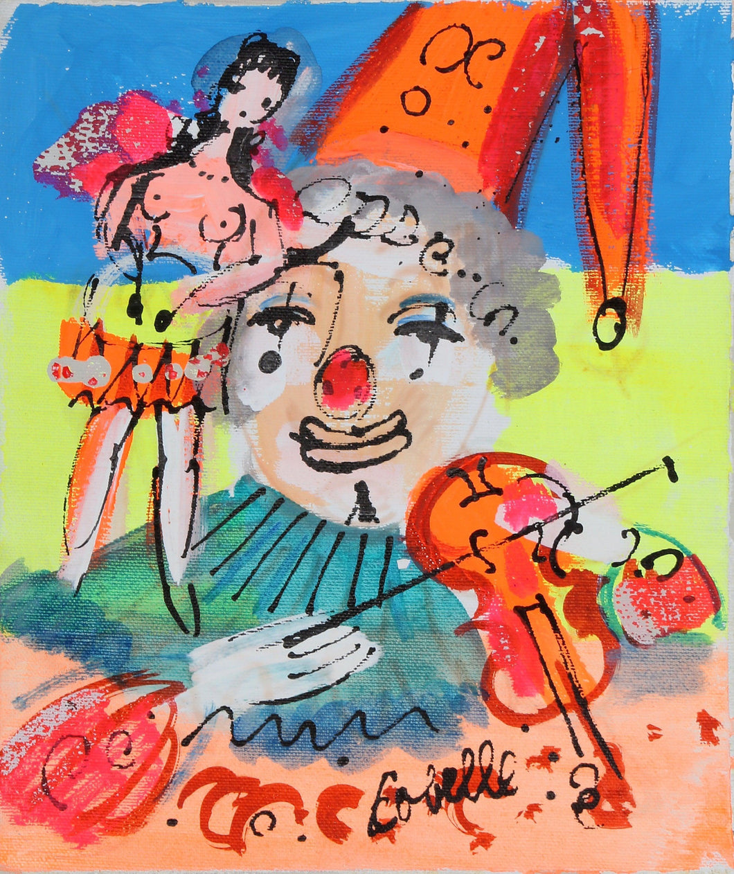 Violinist Clown and Nude 2 Acrylic | Charles Cobelle,{{product.type}}