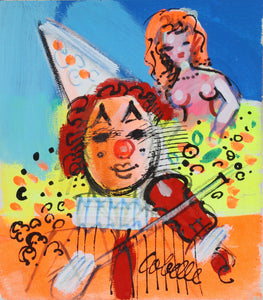 Violinist Clown and Nude in Flowers Acrylic | Charles Cobelle,{{product.type}}
