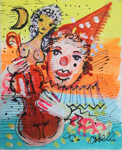 Violinist Clown with Nude and Moon Acrylic | Charles Cobelle,{{product.type}}