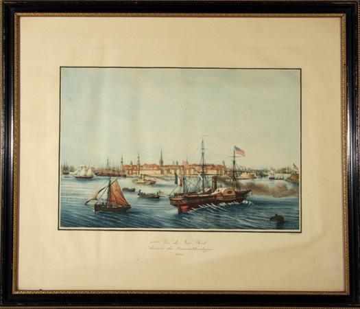 vue de New York arrivee du transatlantique (1820) Etching | Louis Le Breton,{{product.type}}