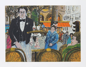 Waiter in Cafe Margolin Lithograph | David Azuz,{{product.type}}