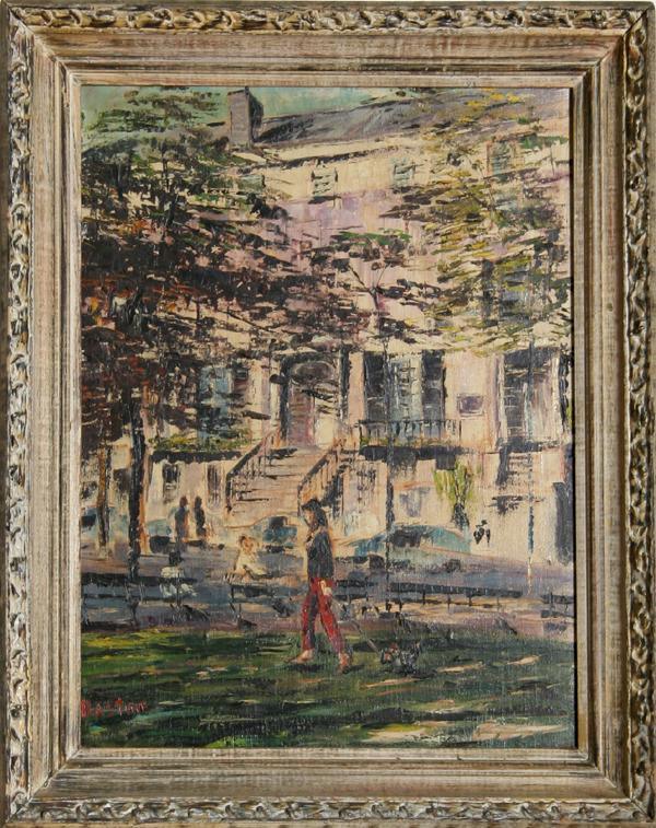 Walking with Dog in Greenwich Village Oil | Bastone,{{product.type}}