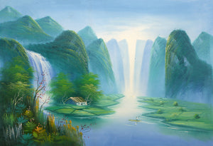 Waterfall with Lily Pads (62) Oil | Meijan Yang,{{product.type}}
