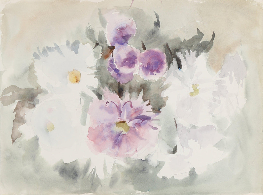 White and Purple Flowers (P1.10) Watercolor | Eve Nethercott,{{product.type}}