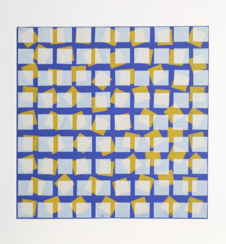 White and Yellow Squares on Blue Etching | Eric Newton,{{product.type}}