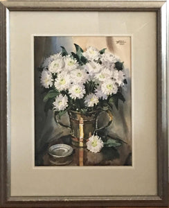White Dahlias Watercolor | Ardis Hughes,{{product.type}}