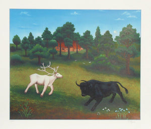 White Deer and Bull Screenprint | Ivan Generalic,{{product.type}}