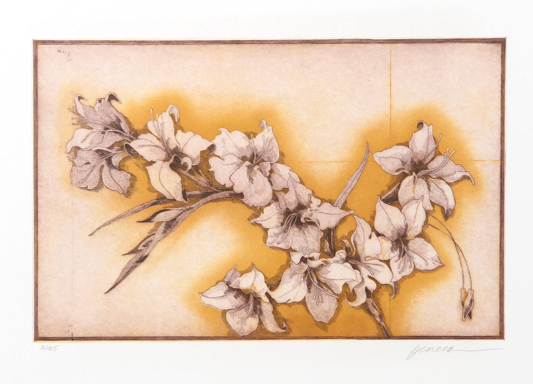 White Flower Still Life Etching | Miguel Herrera,{{product.type}}