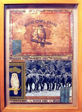 White owl and black horses Collage | Peter Klebanow,{{product.type}}
