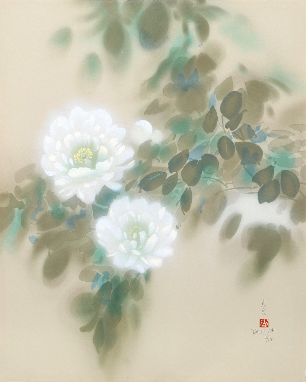 White Peonies Lithograph | David Lee,{{product.type}}