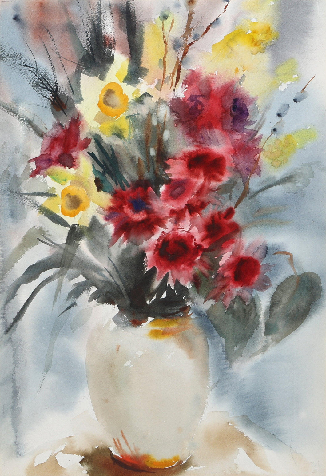 White Vase of Flowers (P2.47) Watercolor | Eve Nethercott,{{product.type}}