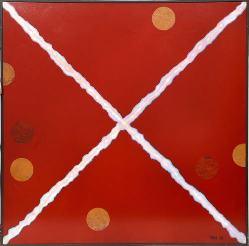 White X on Red with Orange Dots Acrylic | Dan Teis,{{product.type}}